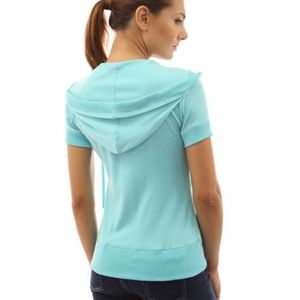 PattyBoutik Short Sleeve Light Turquoise Mint Zip Hoodie Medium Spring Jacket